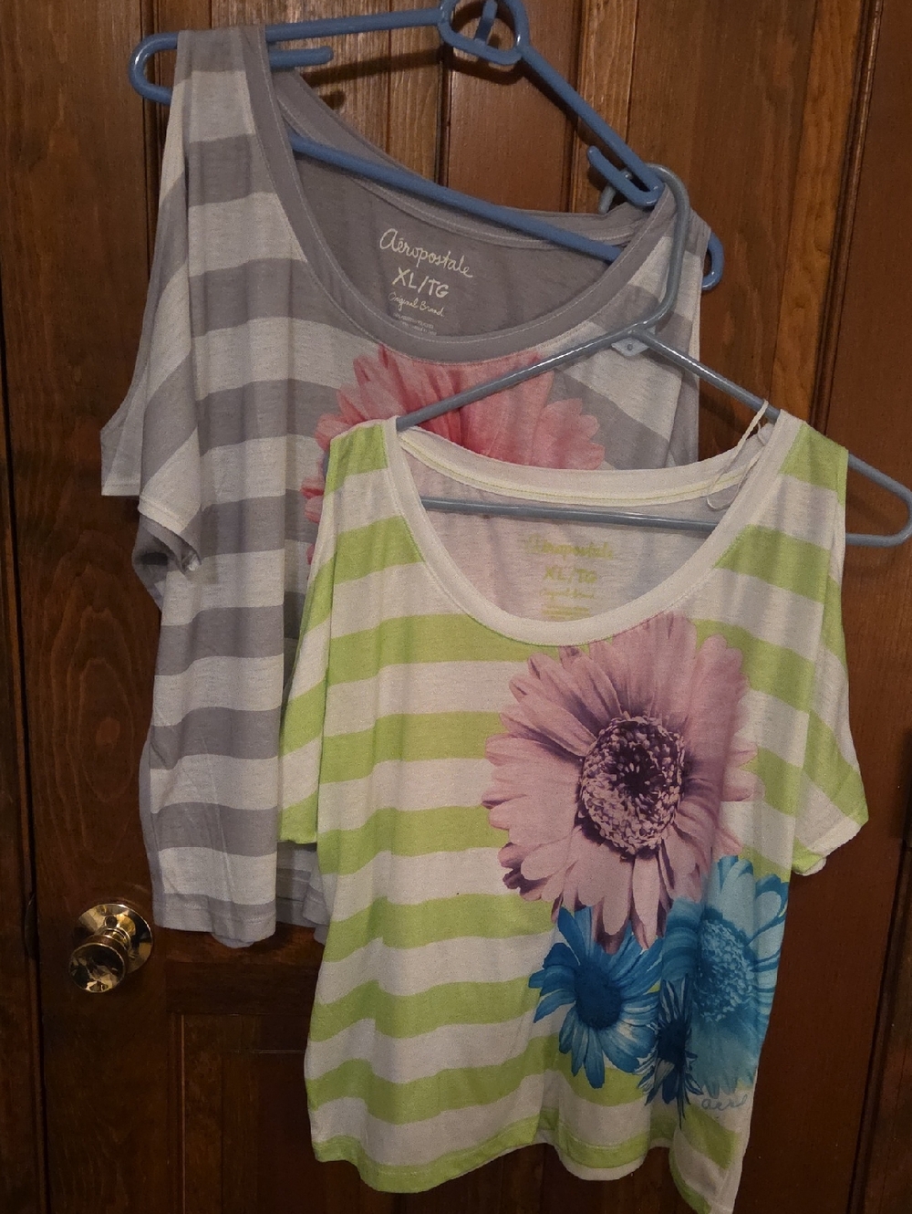 2-pack Aeropostale Striped Cold-Shoulder Tops with Floral Print.